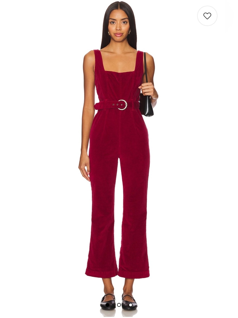 Free People Wine Square-Neck Wide-Leg Belted Jumpsuit